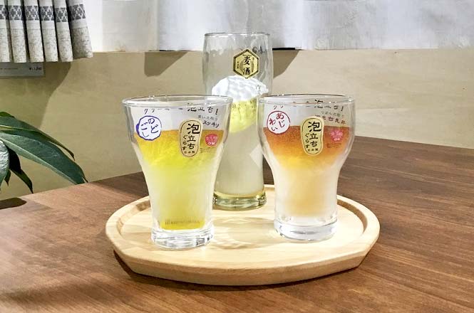 泡立ちぐらす のどごし、泡立ちぐらす あじわい、泡立ちビアグラス 琥珀 槌目 365ml