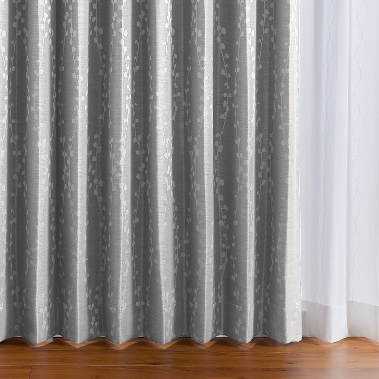 遮光2級｜【WEB限定】植物ラインジャカード遮光（グレー）｜カーテン