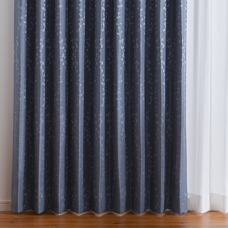 遮光2級｜【WEB限定】植物ラインジャカード遮光（ネイビーブルー）｜カーテン