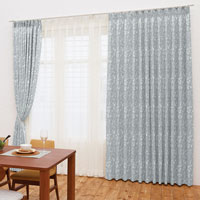 防炎モダン花草木総柄（ブルーグレー）｜カーテン