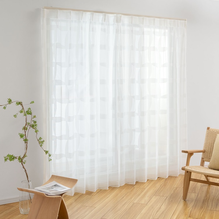 【トルコ製】ゆらぎチェック（ホワイト）｜カーテン