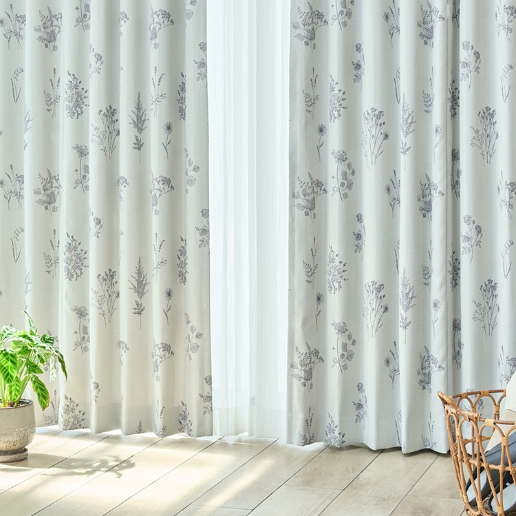 遮光3級｜遮光ボタニカルスケッチ（ホワイト）｜カーテン