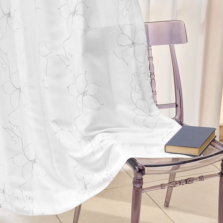 光を届ける超遮熱ドレープドローイングフラワー（シルバーグレー）｜カーテン