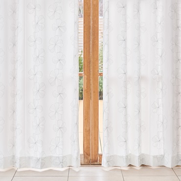 UVカット99％×刺繍デリケートフラワー（シルバーグレー）｜カーテン