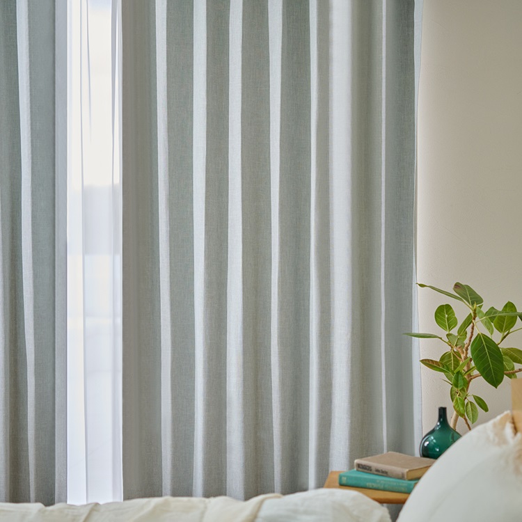 快眠空間サポート完全遮光麻混（ライトグリーン）