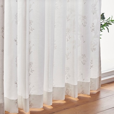 遮熱刺繍草花レース（ホワイト×グレージュ）｜カーテン