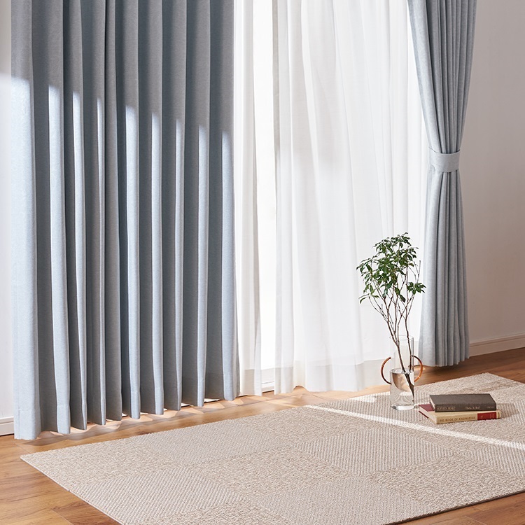 遮光2級｜花柄エンボス遮光（ブルー）｜カーテン