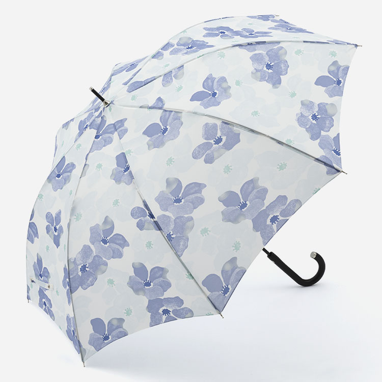 【特別価格】長傘 晴雨兼用 ジャンプ 軽量 クリアフラワー ブルー