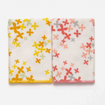 DishCloth2 クロス 2枚セット フラワーパーティー柄 オレンジ×ピンク 約35×35cm SEKマーク認証取得 抗菌防臭