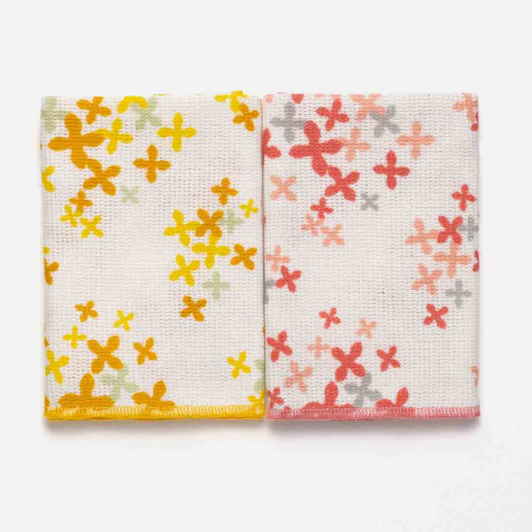 DishCloth2 クロス 2枚セット フラワーパーティー柄 オレンジ×ピンク 約35×35cm SEKマーク認証取得 抗菌防臭