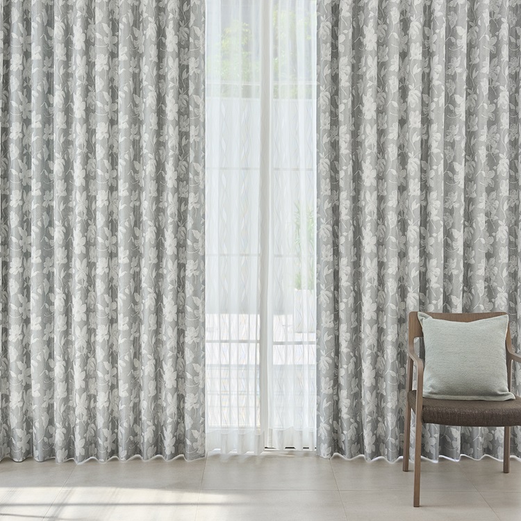 遮光3級｜遮光白浮花（ブルーグレー）｜カーテン