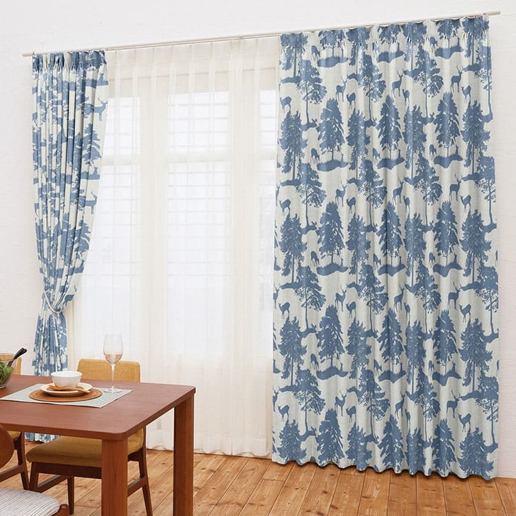 遮光2級｜【WEB限定】動物シルエット遮光（ネイビーブルー）｜カーテン