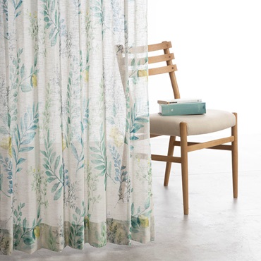 麻調プリントボタニカル（グリーン）｜カーテン