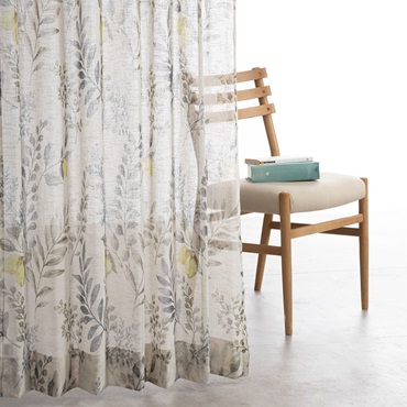 麻調プリントボタニカル（セピア）｜カーテン