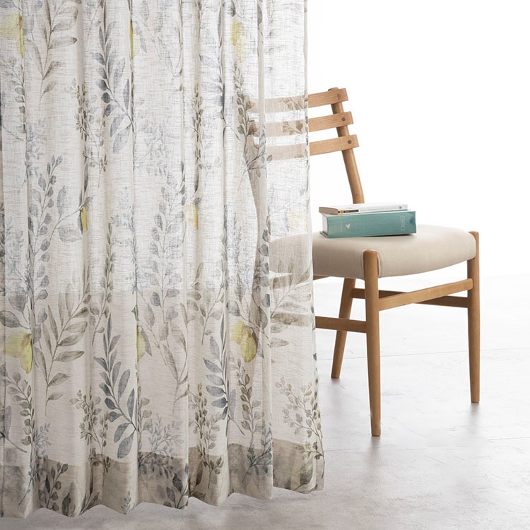 麻調プリントボタニカル（セピア）｜カーテン