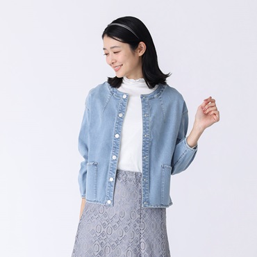 ストレッチデニムノーカラージャケット