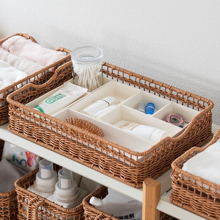 洗えるPPラタンバスケット ワイド浅｜W36.5×D26.5×H8cm