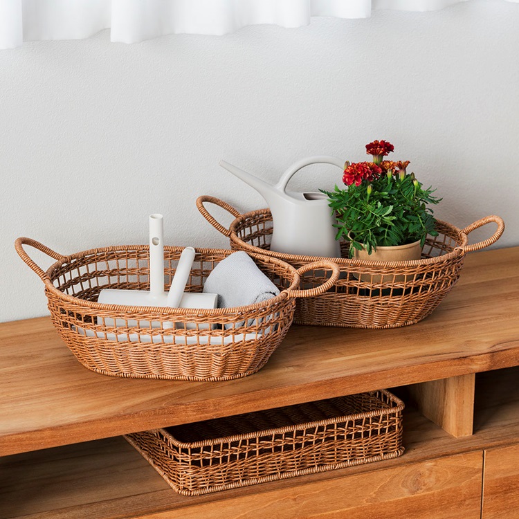 洗えるPPラタンバスケット オーバル｜W36.5×D26.5×H12cm