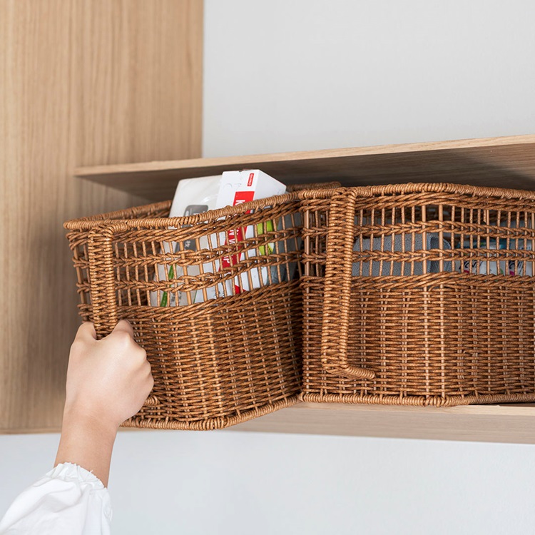 洗えるPPラタンハンドル付きストッカー｜W18×D29×H20cm