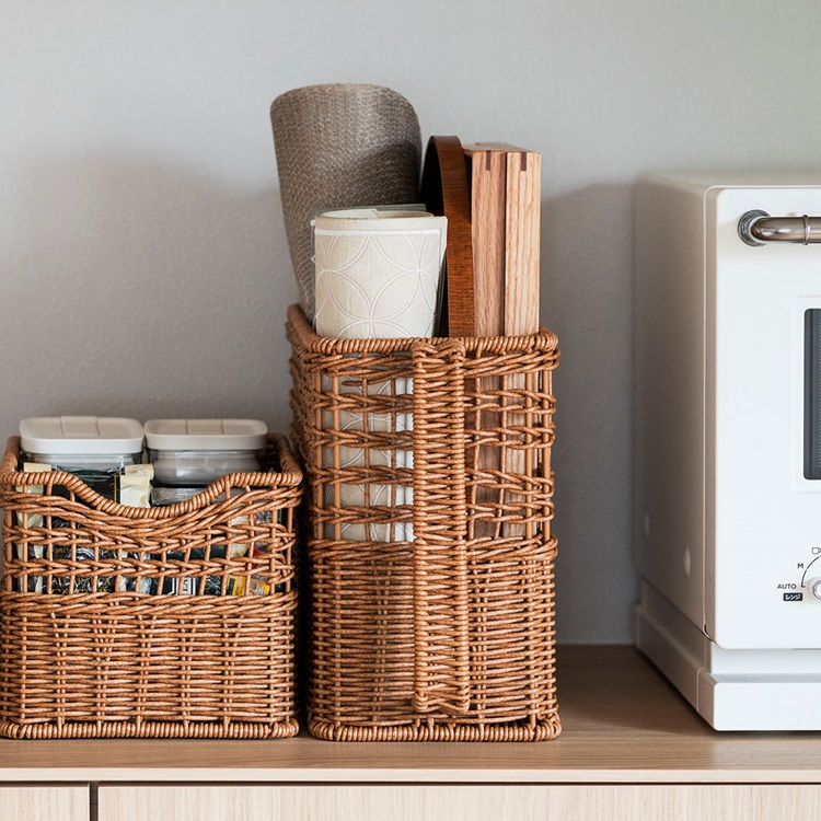 洗えるPPラタンハンドル付きストッカー スリム深｜W15×D40×H24cm