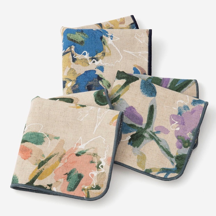 ハンカチタオル 綿麻アートフラワー