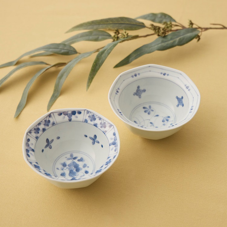 【美濃焼】紅碧紋 八角鉢 12cm