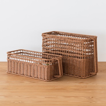 洗えるPPラタンハンドル付きストッカー 浅型スリム｜W15×D40×13cm