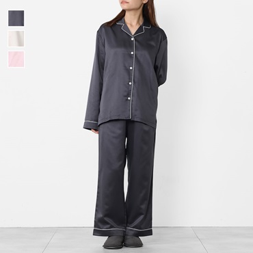 ケユカリラックスウェア 内側綿サテン長袖セットアップ
