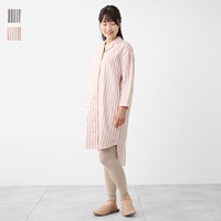 ケユカリラックスウェア 軽量あたたか起毛二重ガーゼストライプワンピース