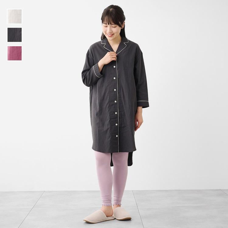 ケユカリラックスウェア 軽量あたたか起毛二重ガーゼワンピース