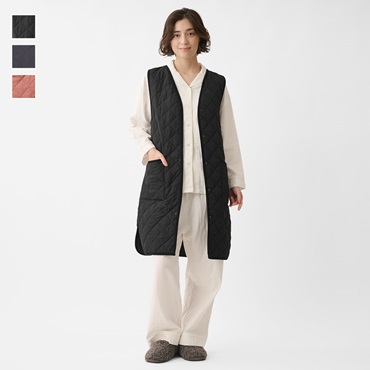 ケユカリラックスウェア 撥水中綿あたたかキルトロングベスト