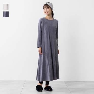 ケユカリラックスウェア 内側綿ベロア前後2WAYフレアワンピース
