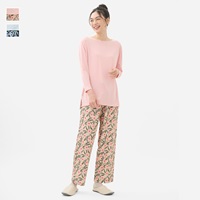 ケユカリラックスウェア ゆったりフラワーロングパンツセットアップ