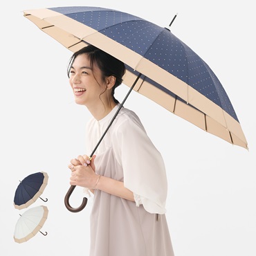 【UVカット】長傘 晴雨兼用16本骨バイカラー ドット