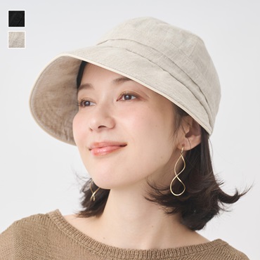 ツバ広キャップ リネン混
