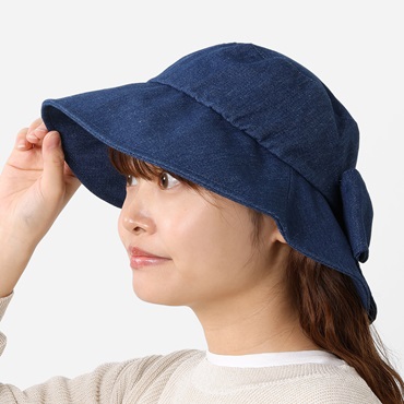 デニムリボンスリットハット ネイビー