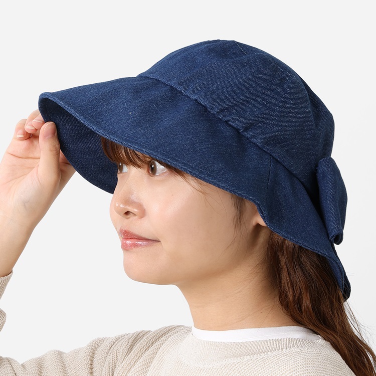 デニムリボンスリットハット ネイビー