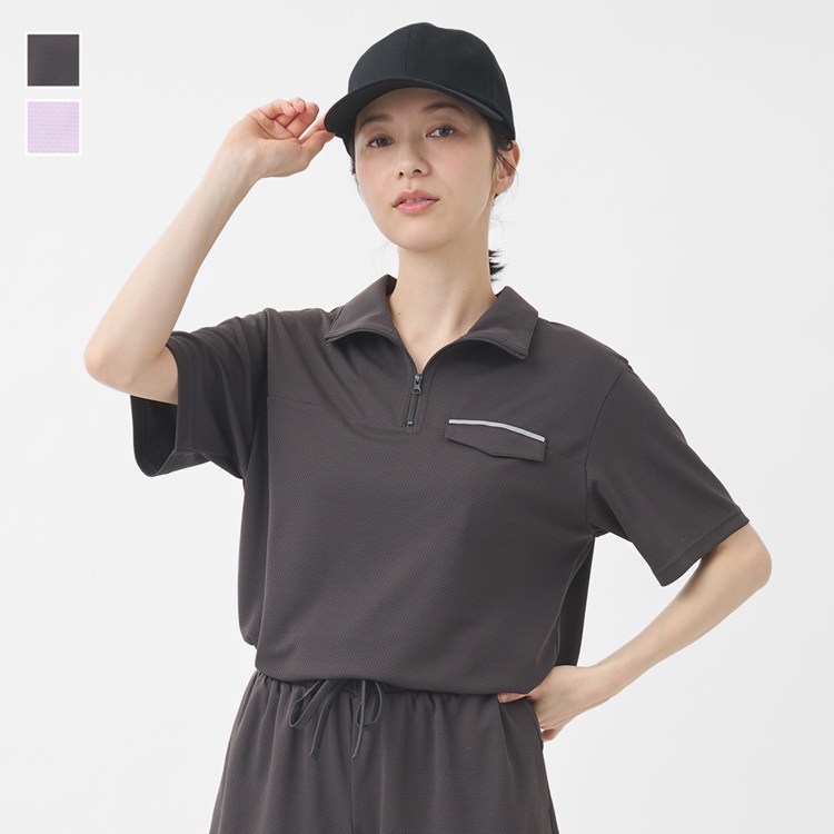 H リラックスハーフZIPポロシャツ