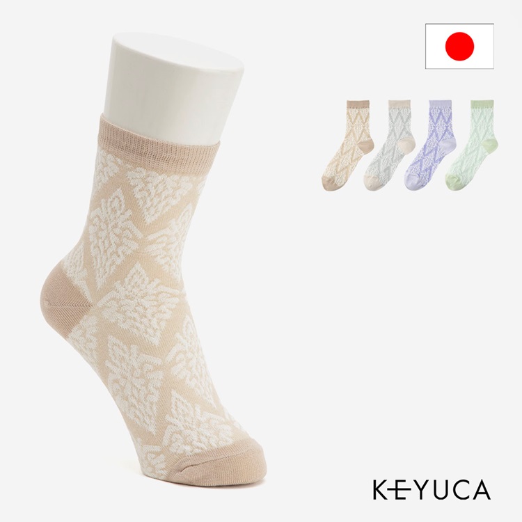 【2足よりどり￥500】R 綿麻ダイヤ柄フロート |ソックス|靴下