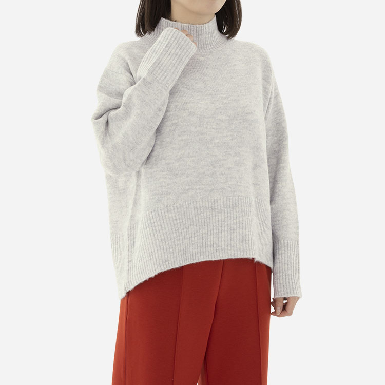 【特別価格】杢ストレッチハイネックスリットニット|レディース