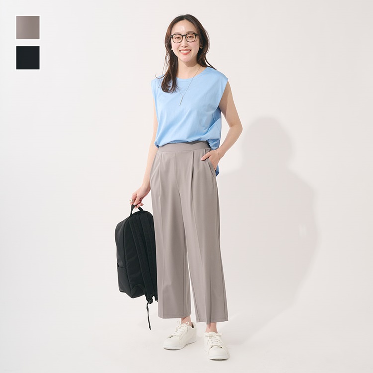 接触冷感カットソーストレートパンツ
