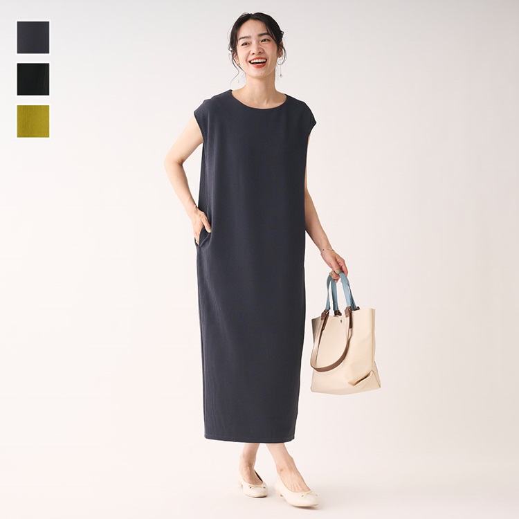 リブポンチフレンチスリーブワンピース