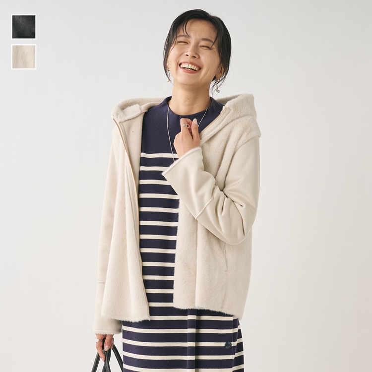 フェイクムートンフーディーハーフジャケット