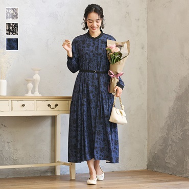 フラワープリントシャツワンピース