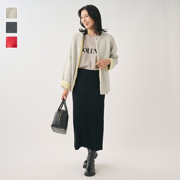 ダブルフェイスバイカラーニットカーデ