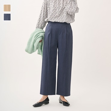 美ストレッチデニムライクタックワイドパンツ