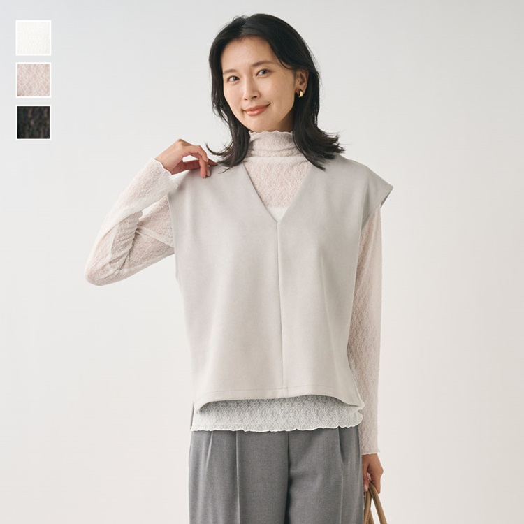 ストレッチレースハイネックトップス