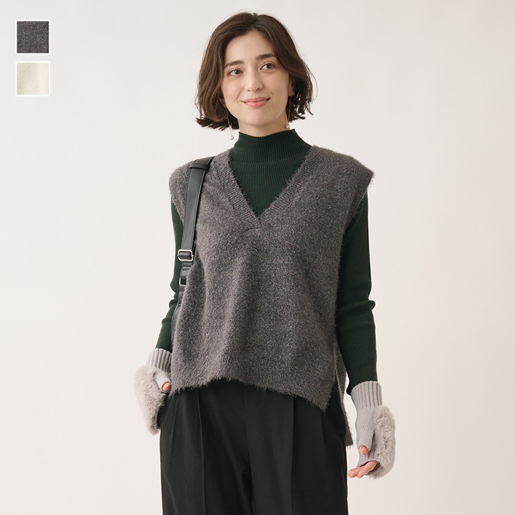 シャギーラメニットベスト