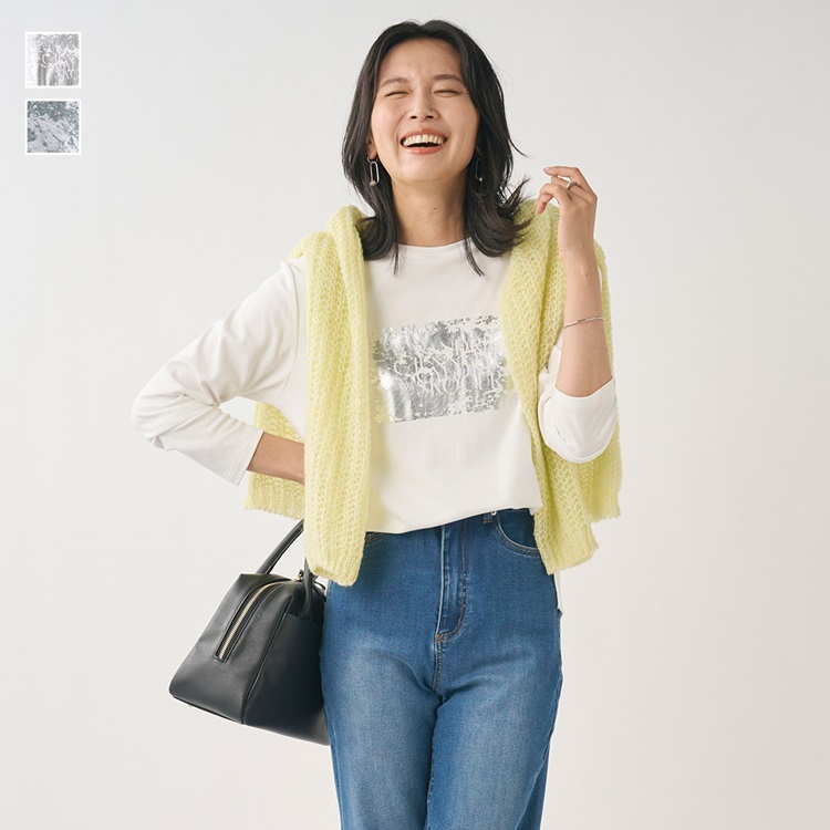 箔・フォトプリント長袖Tシャツ