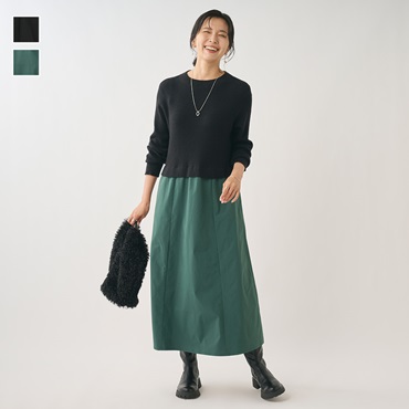 リブニットドッキングワンピース